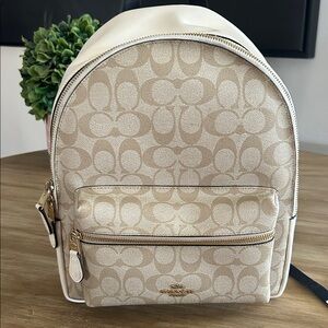Coach Cream and Tan Signature Backpack